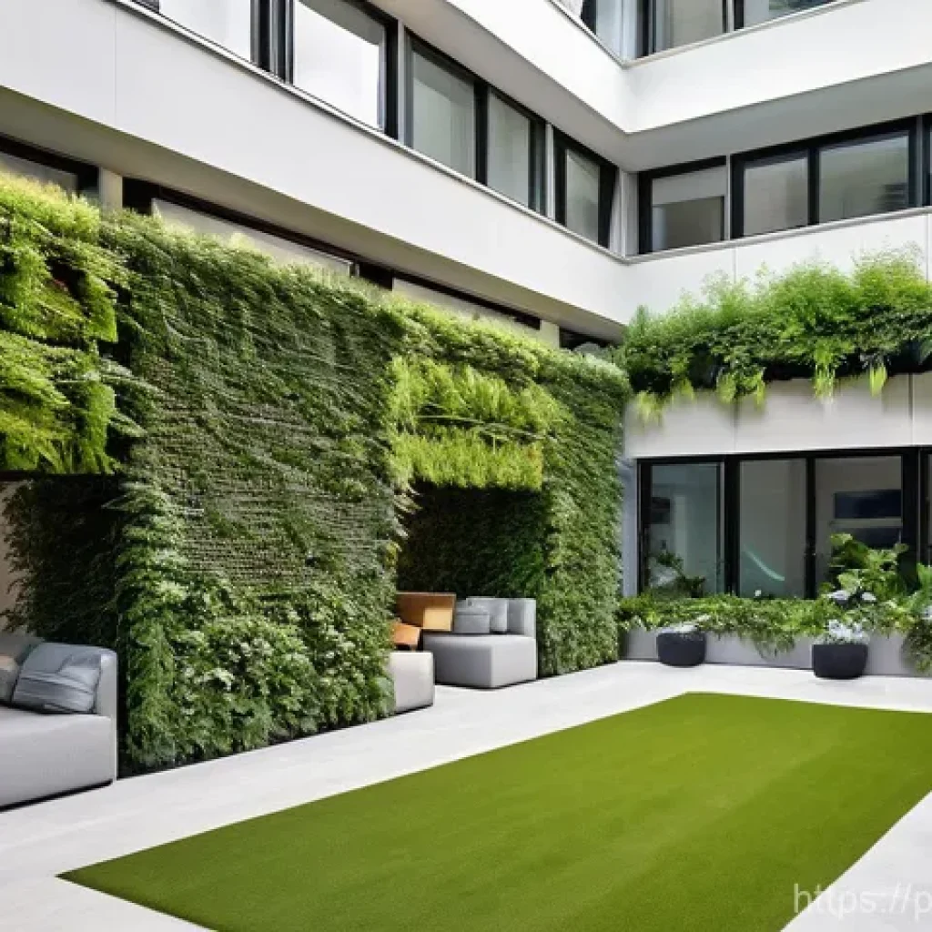 다세대 주거의 통합 설계 접근법 - **"A vibrant, contemporary residential building facade showcasing a seamless integration of nature a...