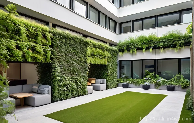 다세대 주거의 통합 설계 접근법 - **"A vibrant, contemporary residential building facade showcasing a seamless integration of nature a...
