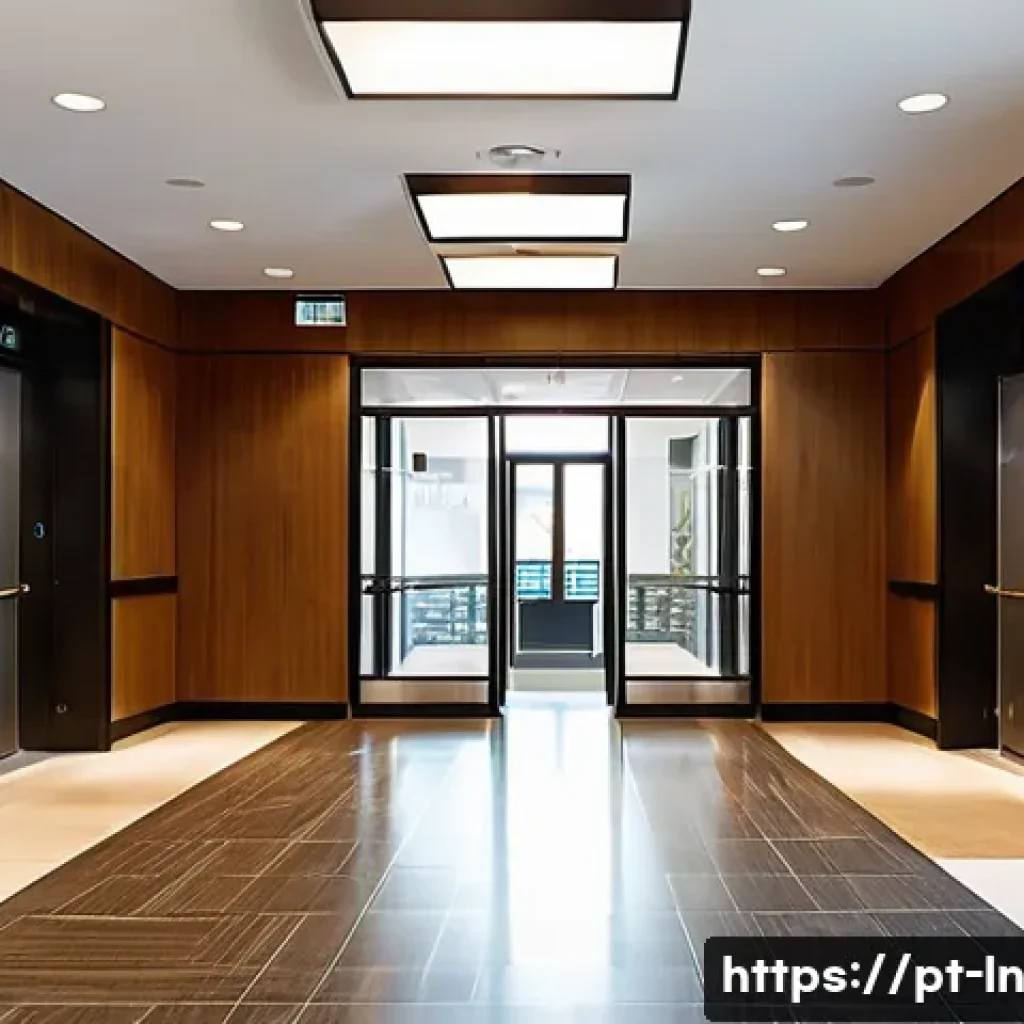 다세대 주거의 접근성 확보 방안 - A modern multifamily residential building lobby featuring a spacious, accessible elevator with wide ...