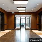 Home 20 다세대 주거의 접근성 확보 방안 - A modern multifamily residential building lobby featuring a spacious, accessible elevator with wide ...
