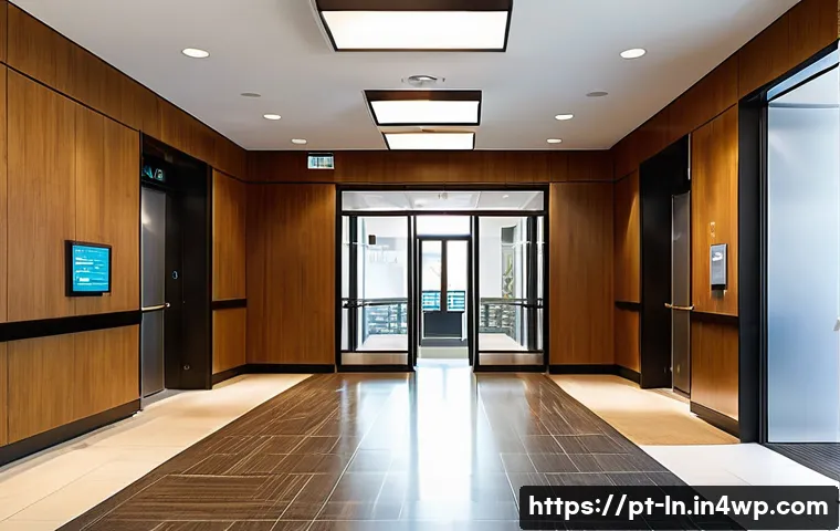 다세대 주거의 접근성 확보 방안 - A modern multifamily residential building lobby featuring a spacious, accessible elevator with wide ...