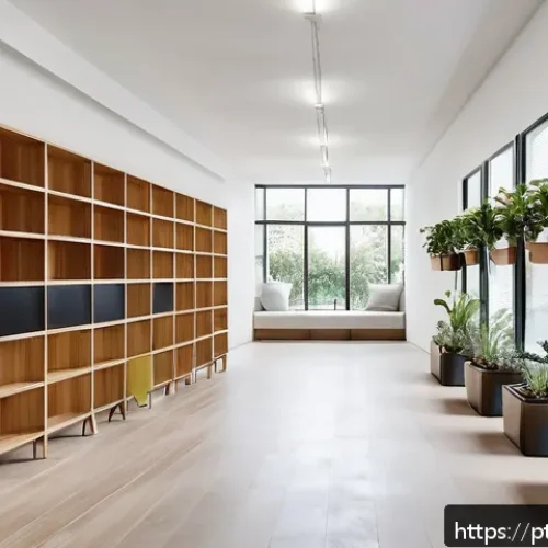 Home 30 다세대 주거의 생활 편의성 증진 전략 - A modern shared apartment building hallway featuring multifunctional furniture such as benches with ...