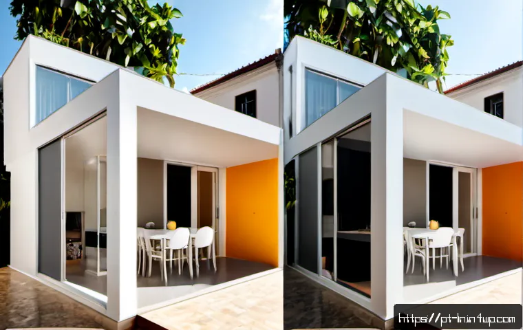 Home 17 다세대 주거의 공간 변화 연구 - Photorealistic architectural comparison scene of a Brazilian multigenerational townhouse transformed...